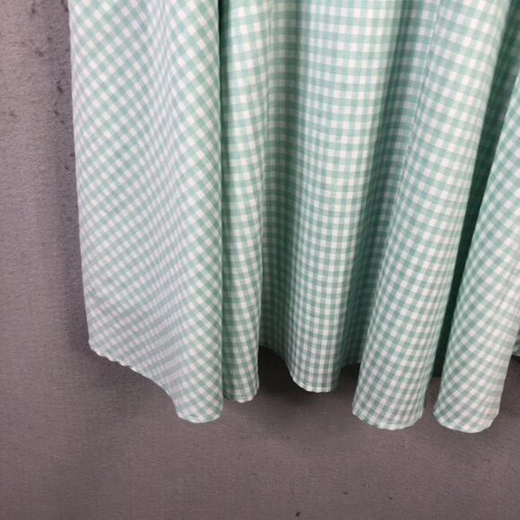 Shabby Apple Dress Womens 12 Green Gingham Fit Flare Short Sleeve Midi Modest - Picture 6 of 7